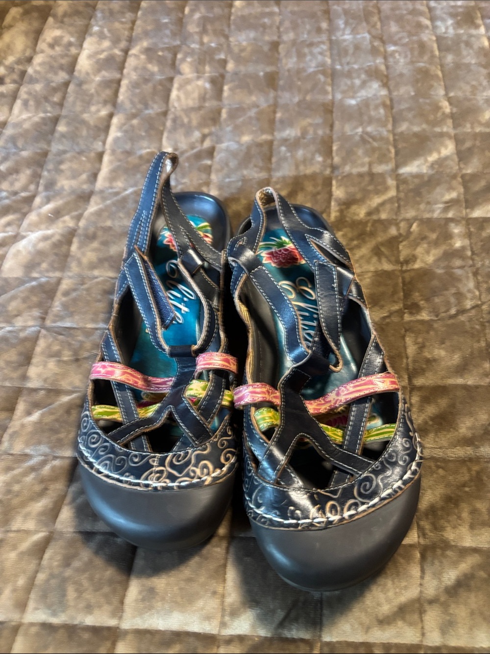 Women's Navy Blue Cutout Strap Sandals with Multicolor Accent Straps